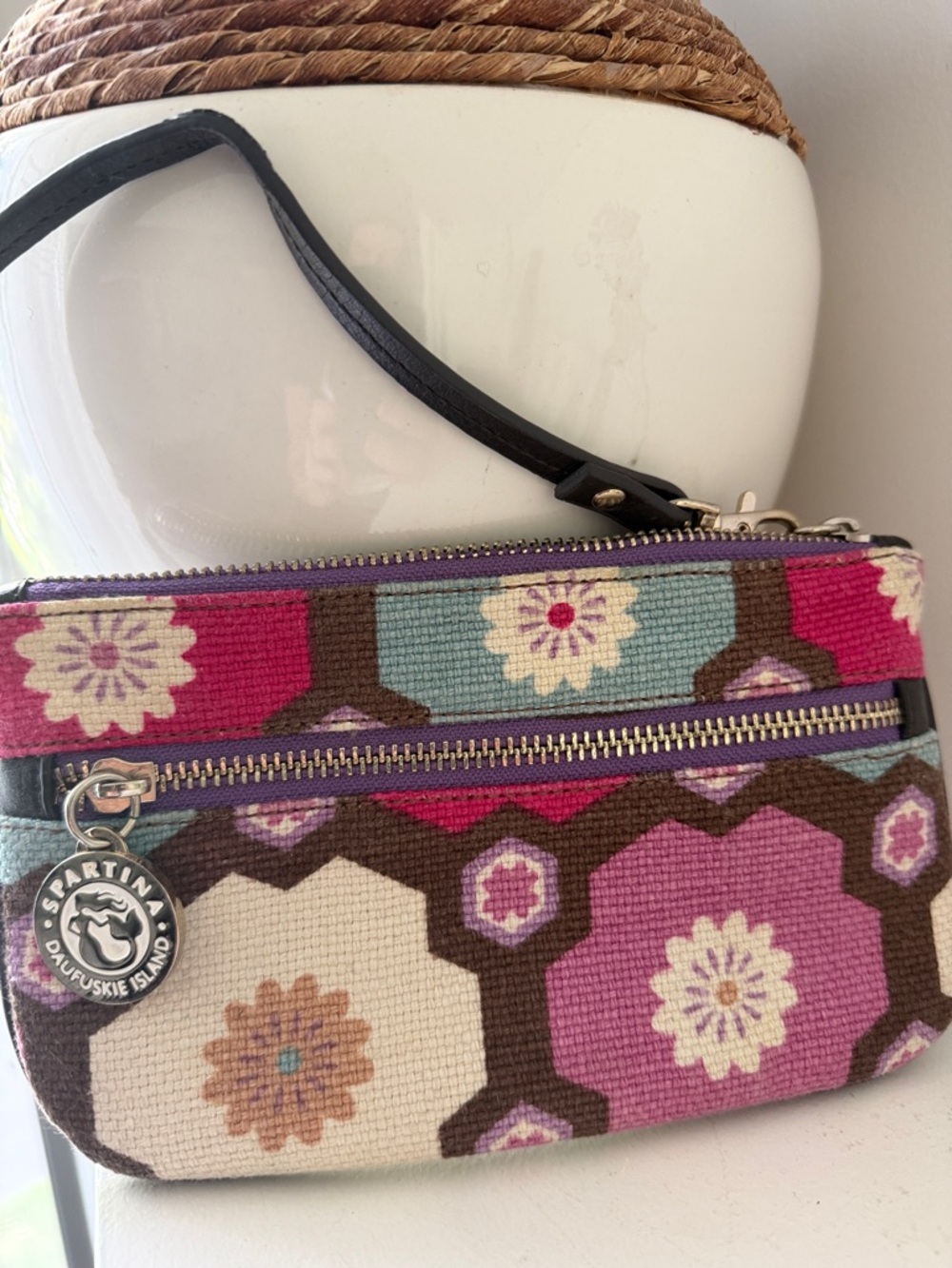 Spartina 449 Floral Tapestry Wristlet in Pink, Teal & Brown